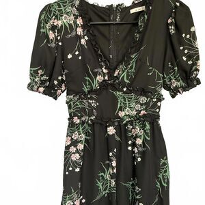 Mu Ami Black Floral Puff Sleeve Dress XXS (0)
